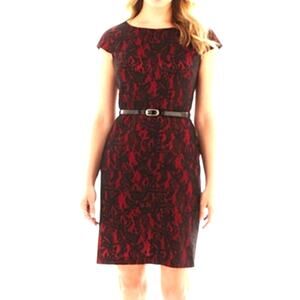 Alyx Cap-Sleeve Lace Overlay Midi Lined  Sheath Dress 8